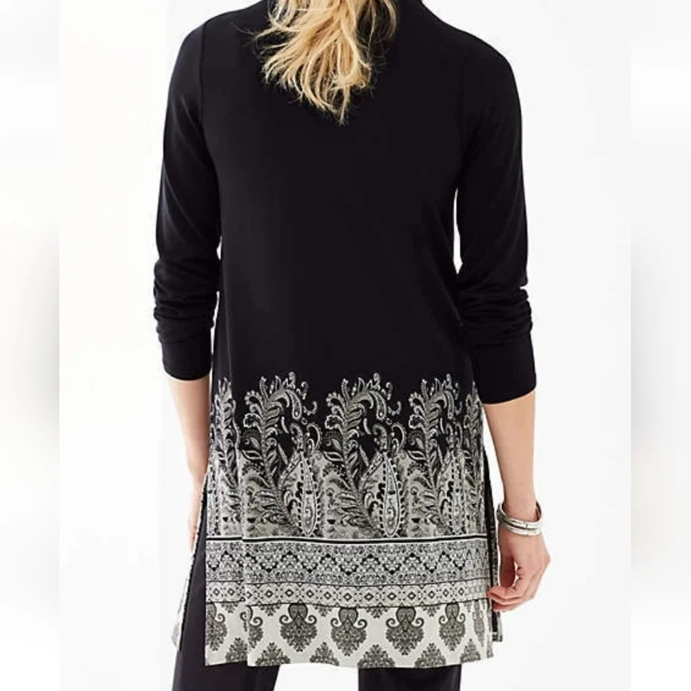 J. Jill Wearever Medallion Border Print Tunic Top Black White Medium
